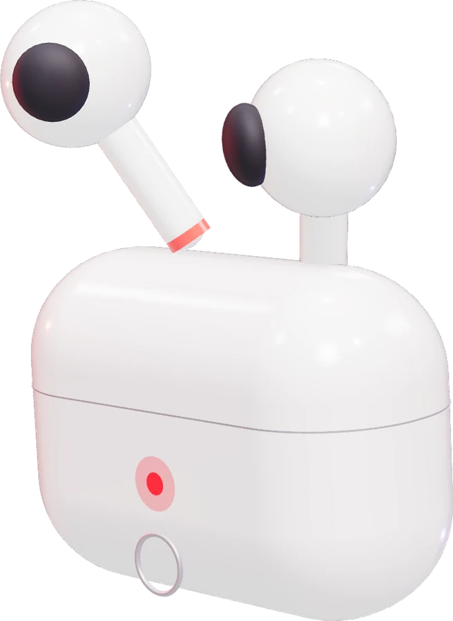 3D render of earbuds and charging case